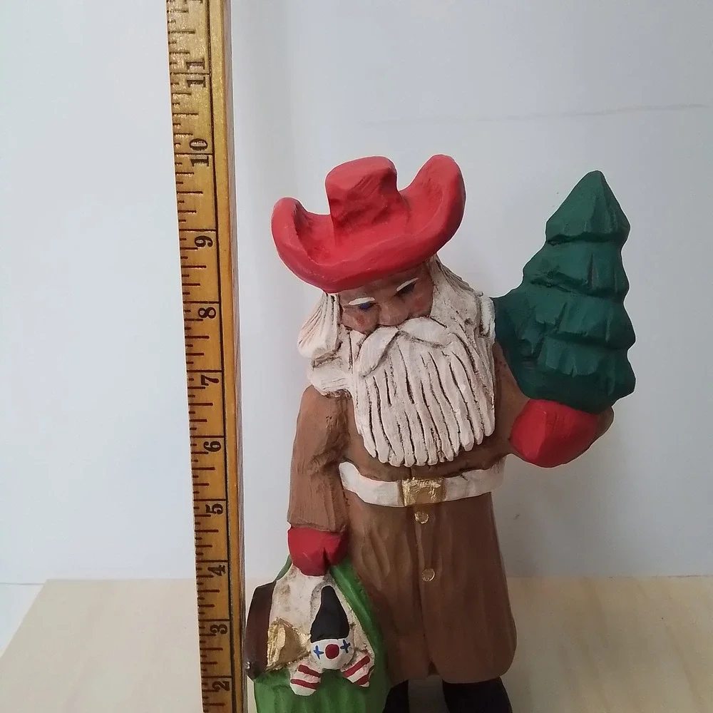 Handcrafted Cowboy Santa Claus Figurine‎ with Christmas Tree and Gift Sack